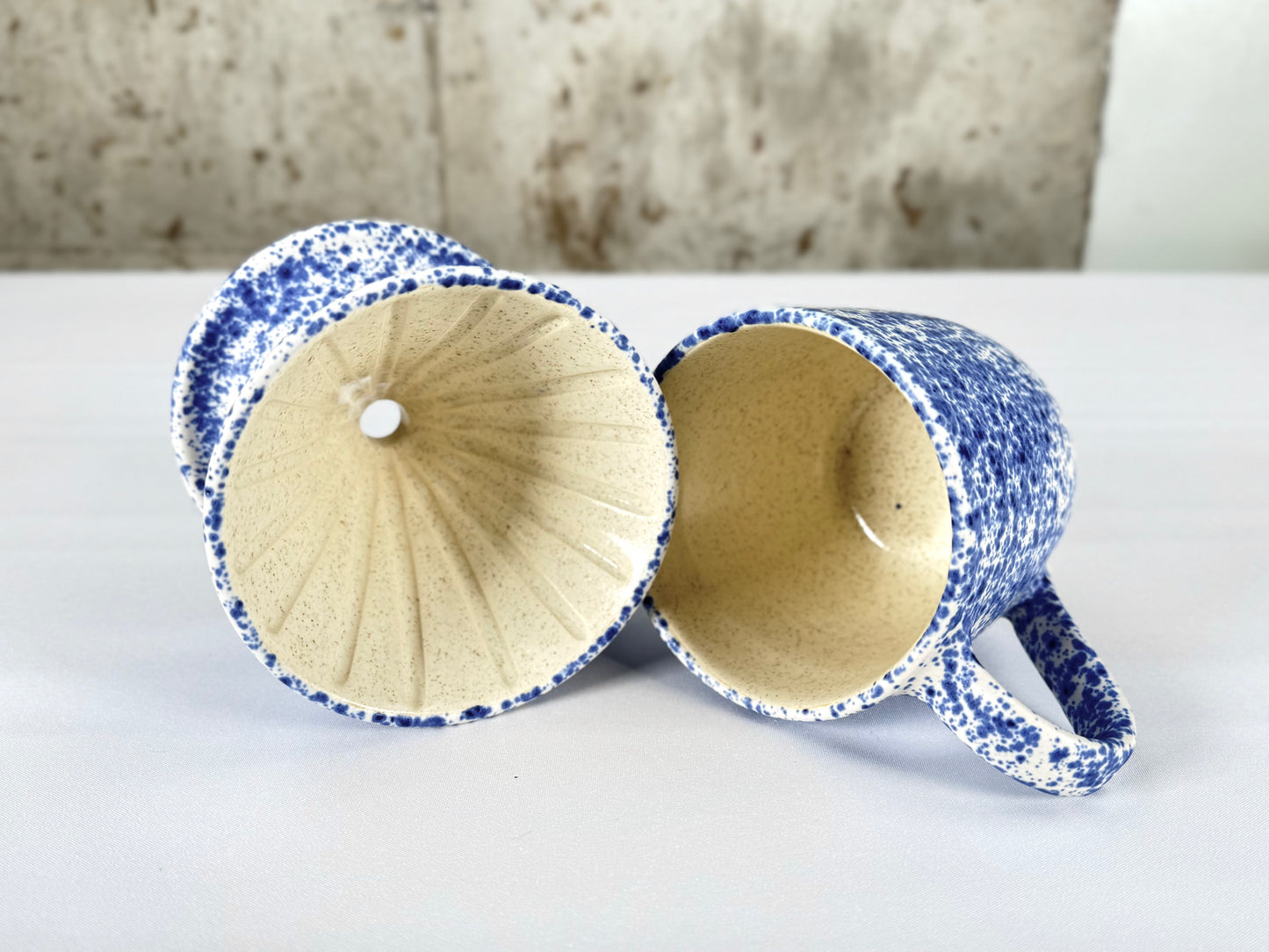 Blue & White Splatter 14oz Pour Over Set