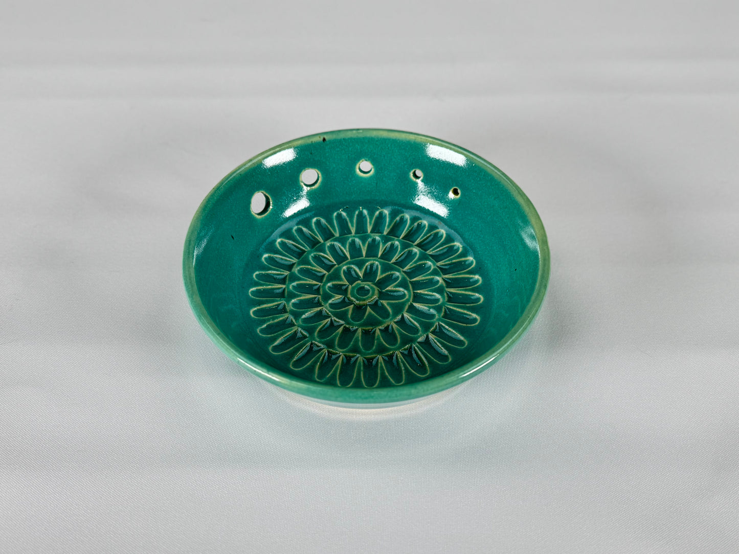 Turquoise Ceramic Herb Stripper and Garlic Dish