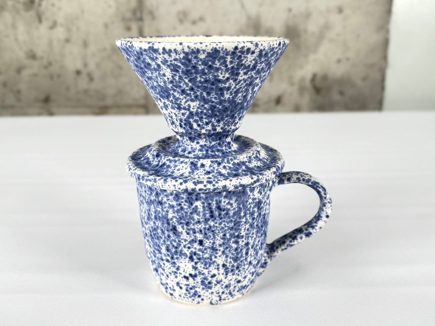 Blue & White Splatter 14oz Pour Over Set