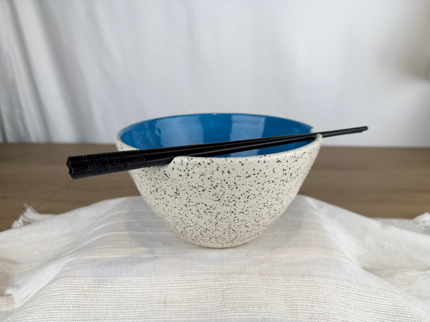 Ramen Bowl, Blue  and White Speckle