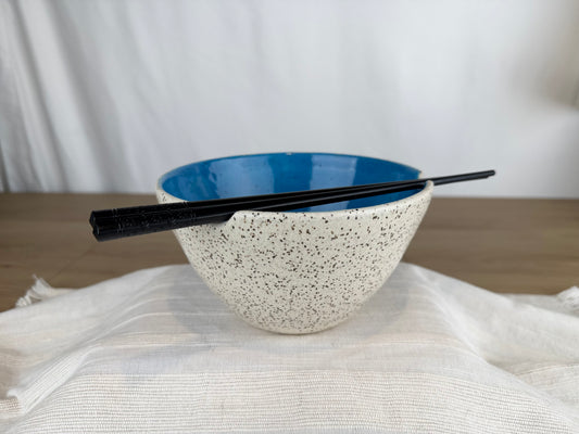 Ramen Bowl, Blue  and White Speckle