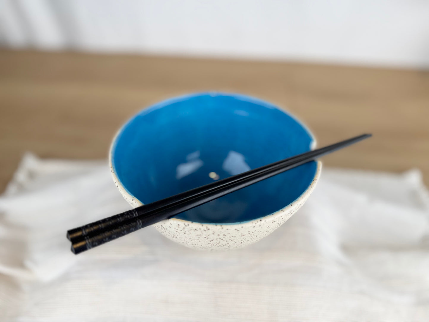 Ramen Bowl, Blue  and White Speckle
