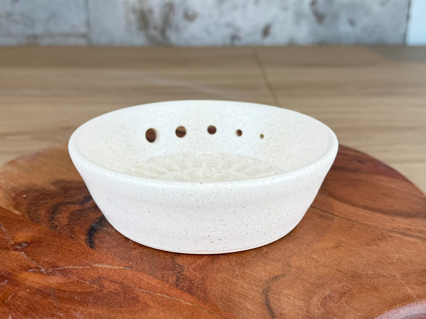 Eggshell White Ceramic Herb Stripper and Garlic Dish