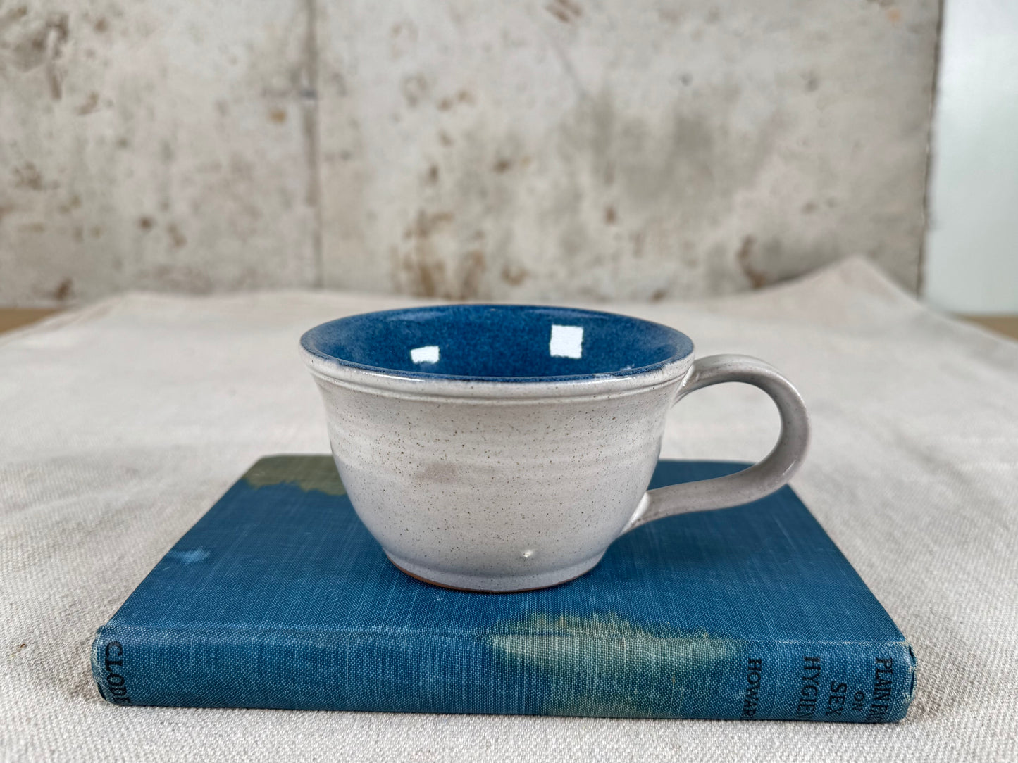 Eggshell White and Blue 8 oz Tea Cup