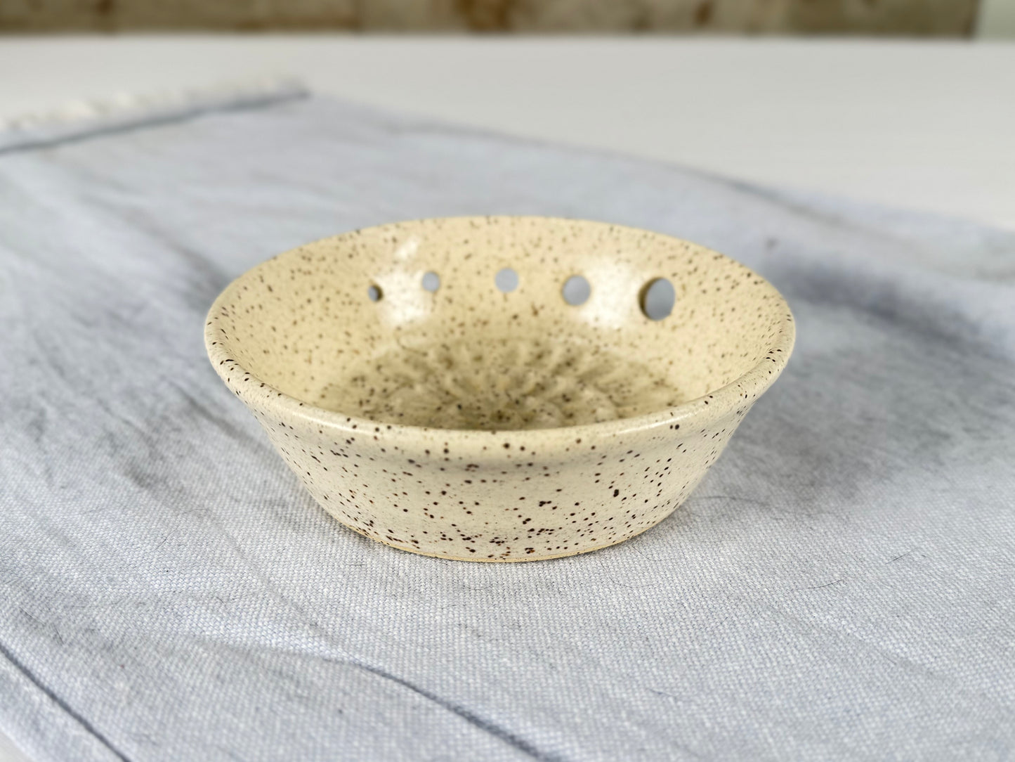 Speckled White Ceramic Herb Stripper and Garlic Dish