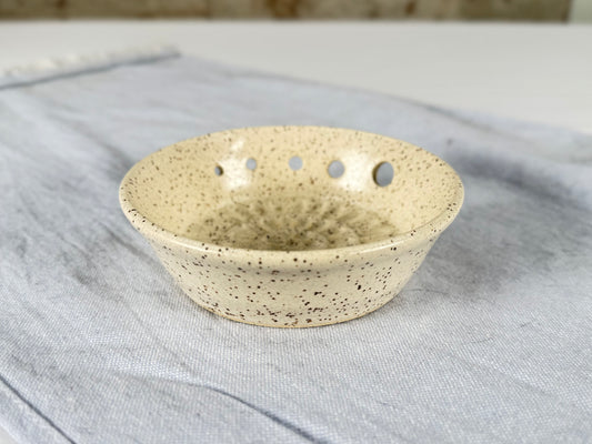 Speckled White Ceramic Herb Stripper and Garlic Dish