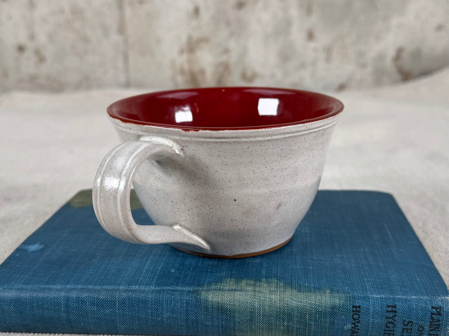 Eggshell White and Red 8 oz Tea Cup