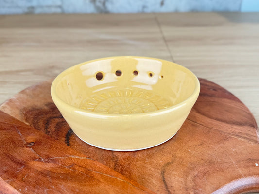 Yellow Ceramic Herb Stripper and Garlic Dish