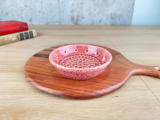 Dusty Rose Ceramic Herb Stripper and Garlic Dish