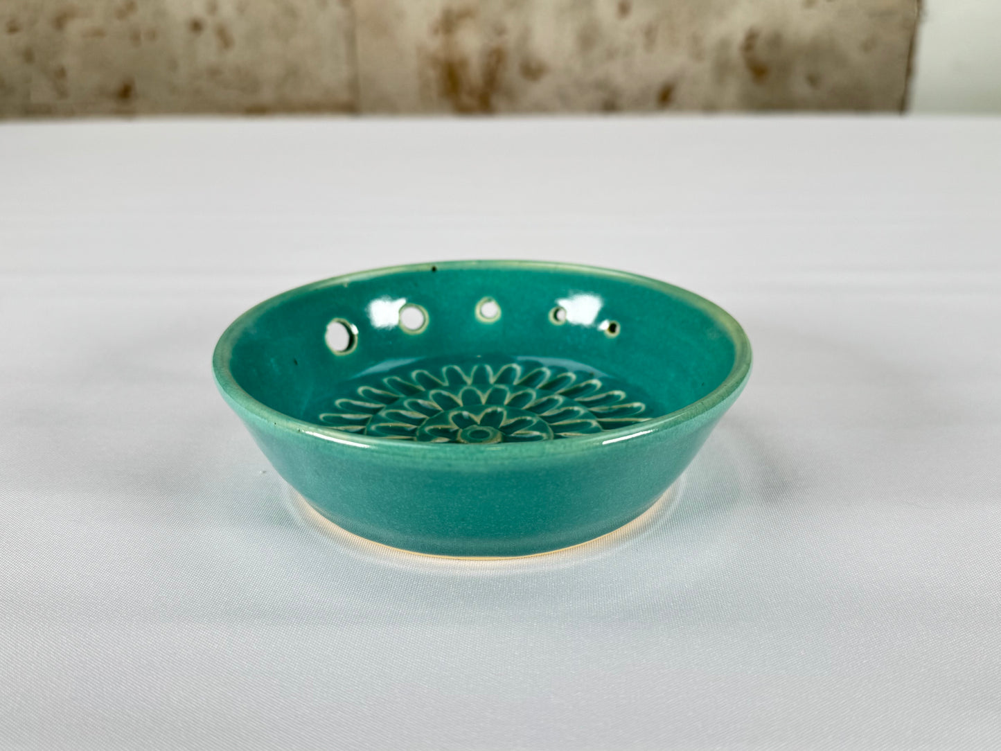 Turquoise Ceramic Herb Stripper and Garlic Dish