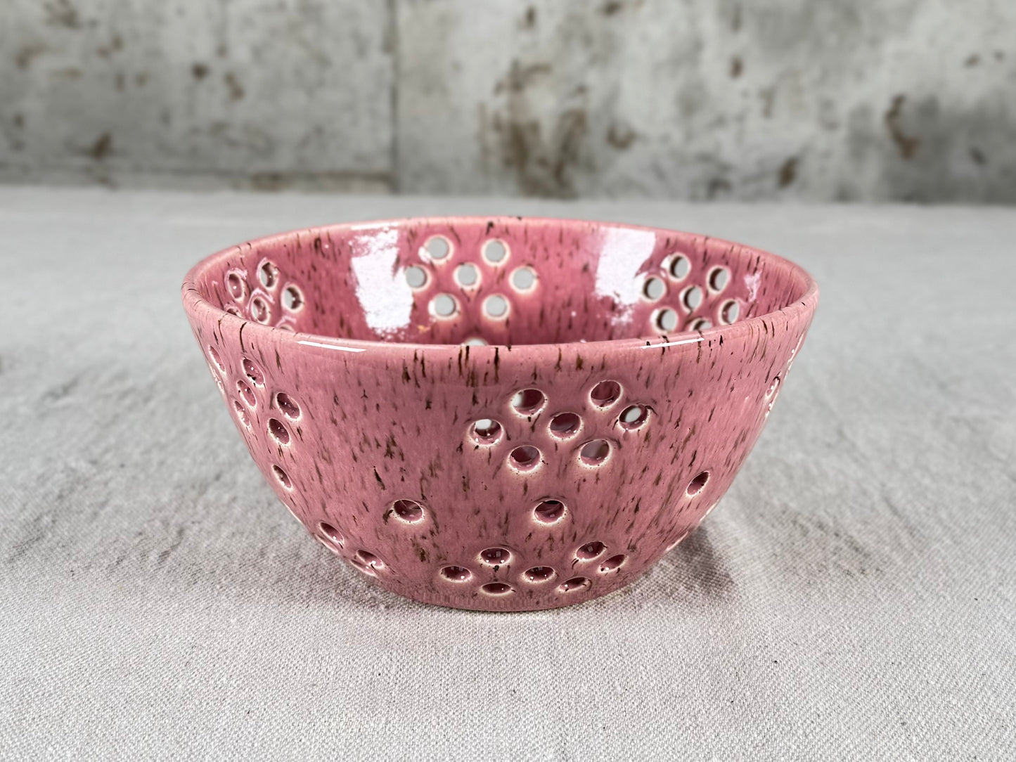 Large Berry Bowl / Colander, Pink Speckle