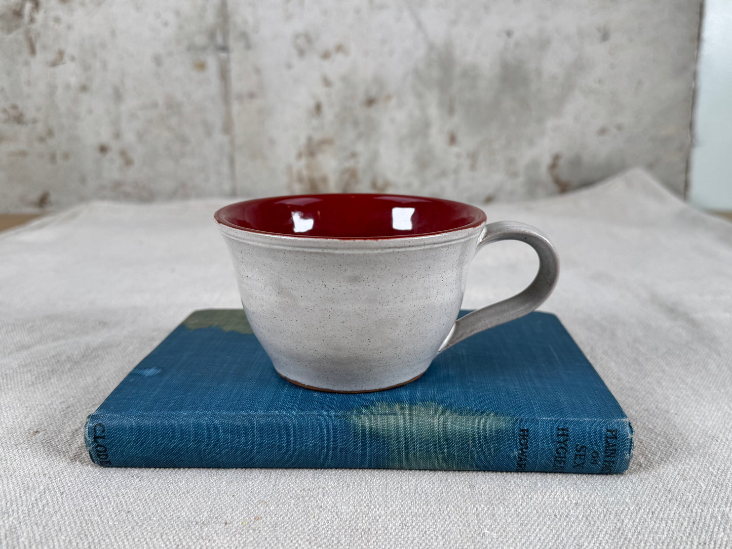 Eggshell White and Red 8 oz Tea Cup