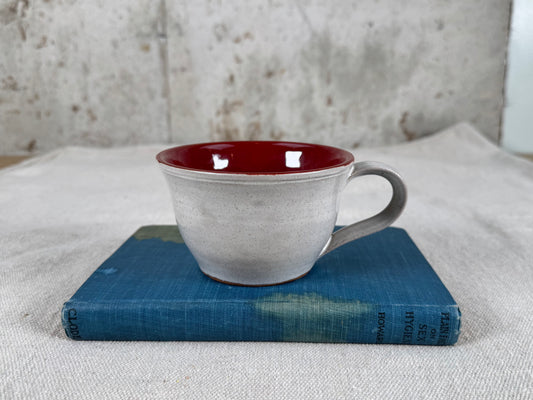 Eggshell White and Red 8 oz Tea Cup