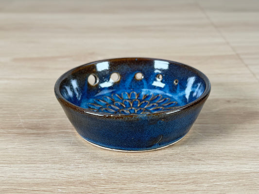 Blue Ceramic Herb Stripper and Garlic Dish