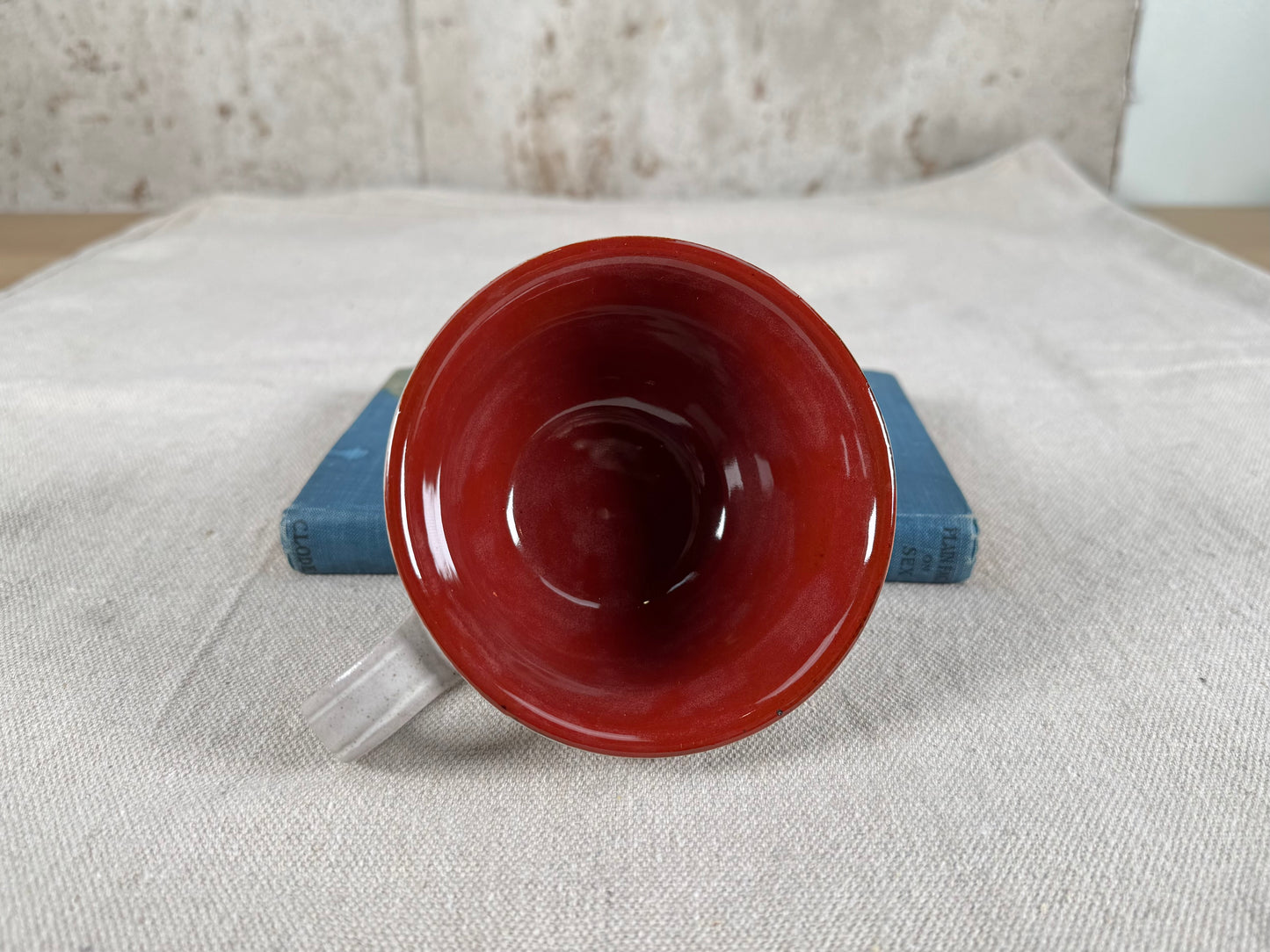 Eggshell White and Red 8 oz Tea Cup