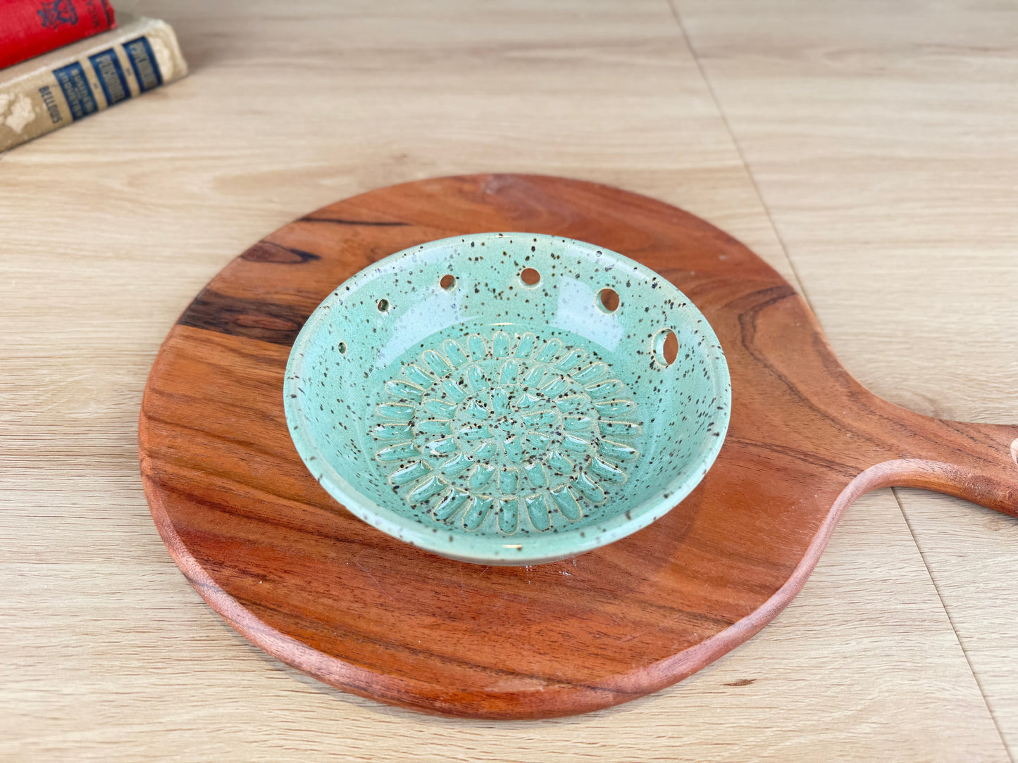 Sage Green Ceramic Herb Stripper and Garlic Dish