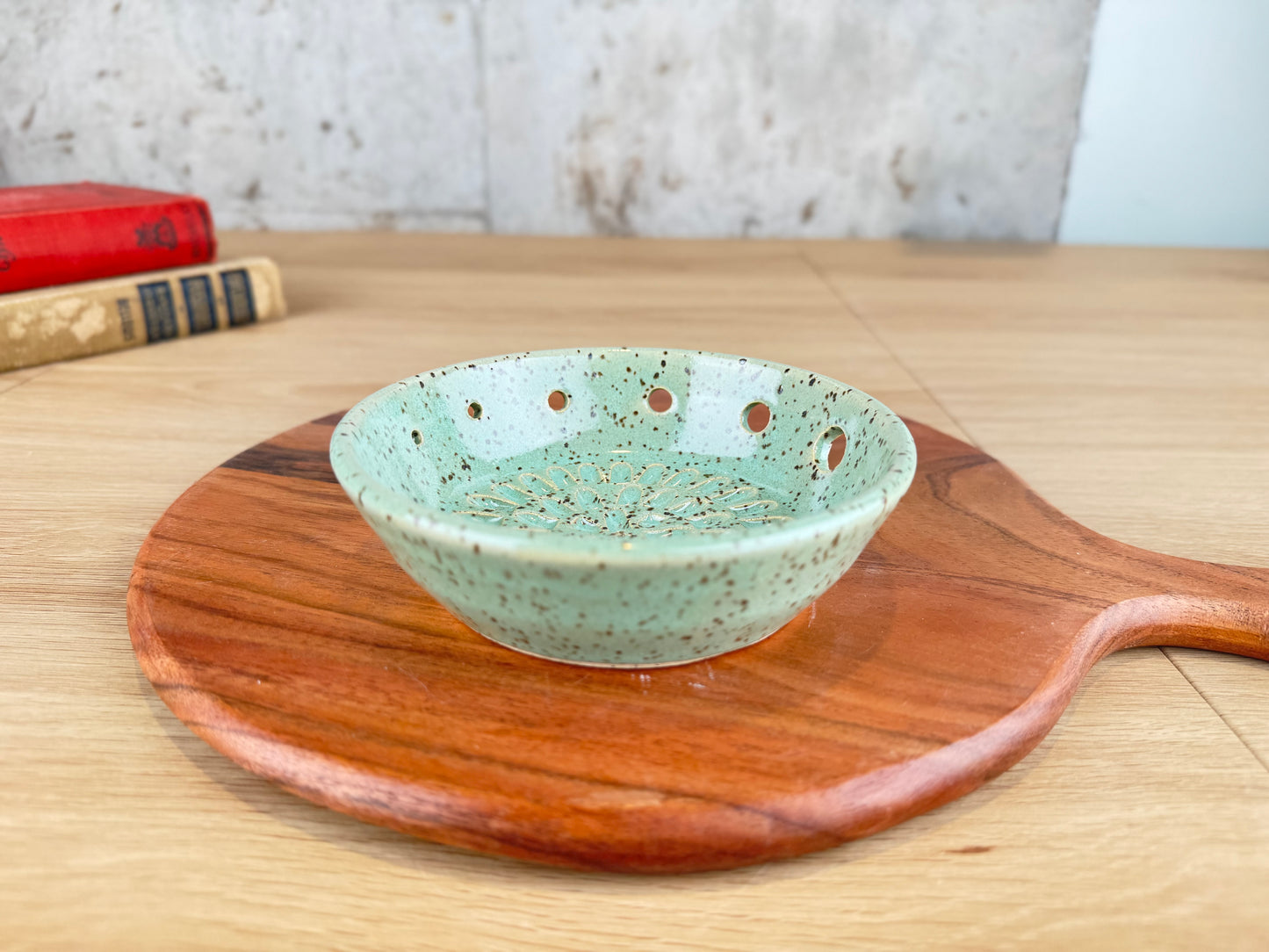 Sage Green Ceramic Herb Stripper and Garlic Dish