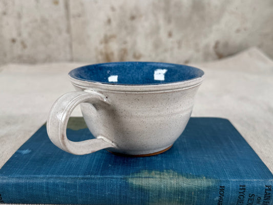 Eggshell White and Blue 8 oz Tea Cup