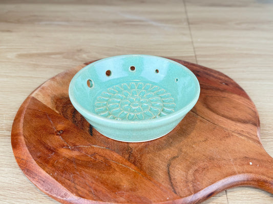 Sage Green Ceramic Herb Stripper and Garlic Dish