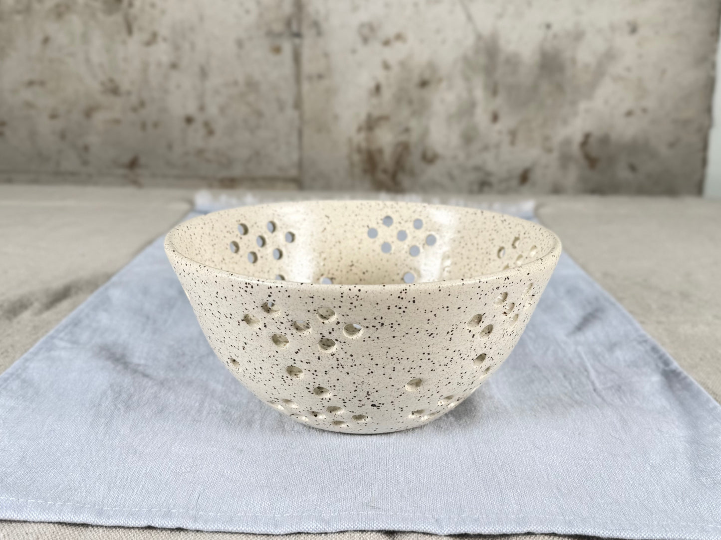 Large Berry Bowl / Colander, White Speckle