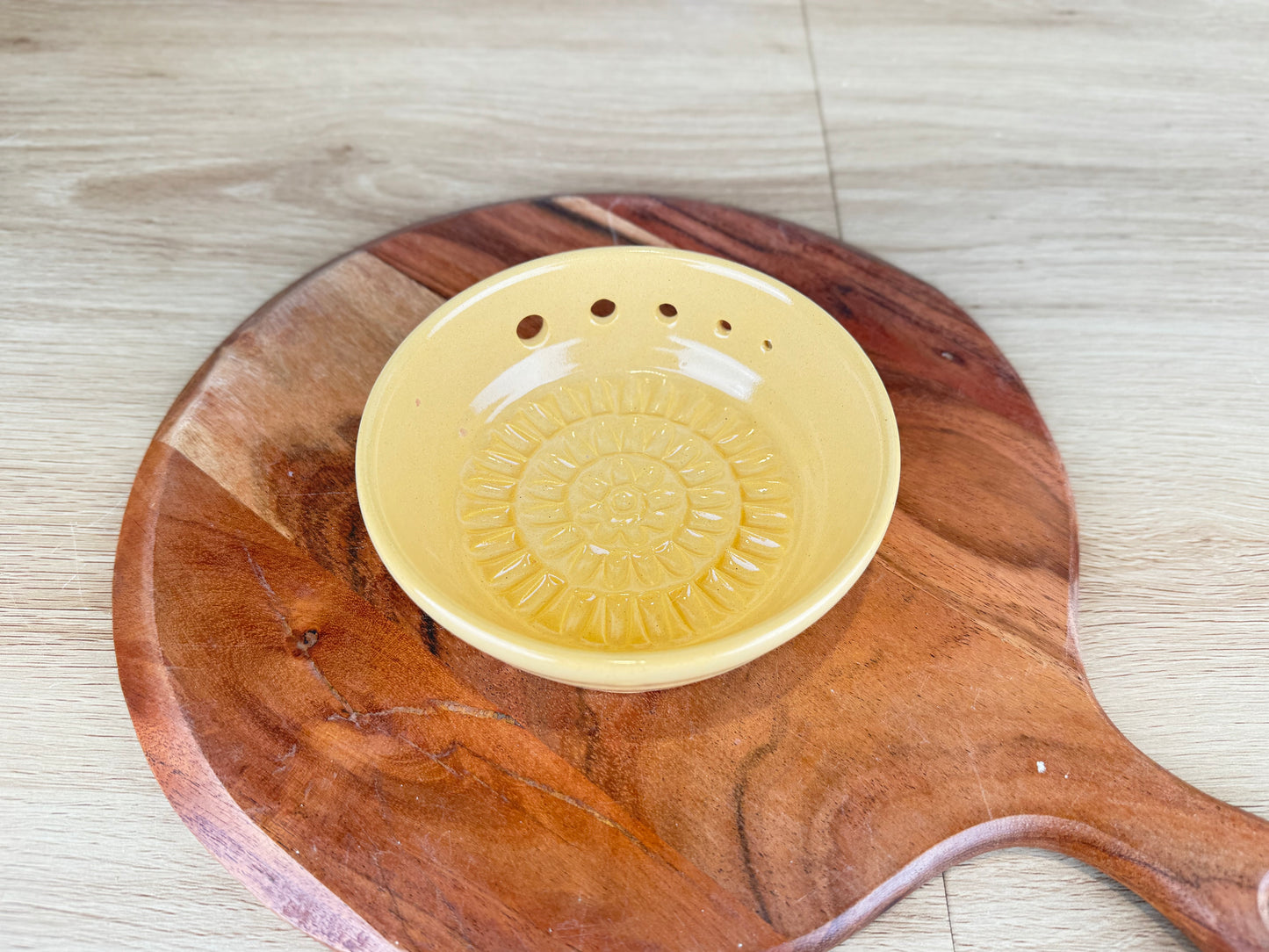 Yellow Ceramic Herb Stripper and Garlic Dish