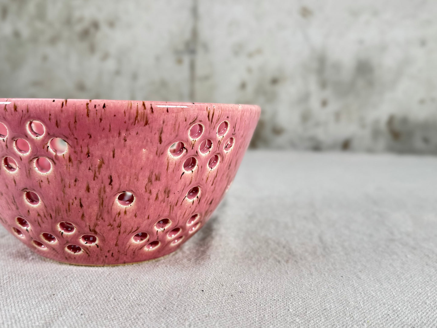 Large Berry Bowl / Colander, Pink Speckle