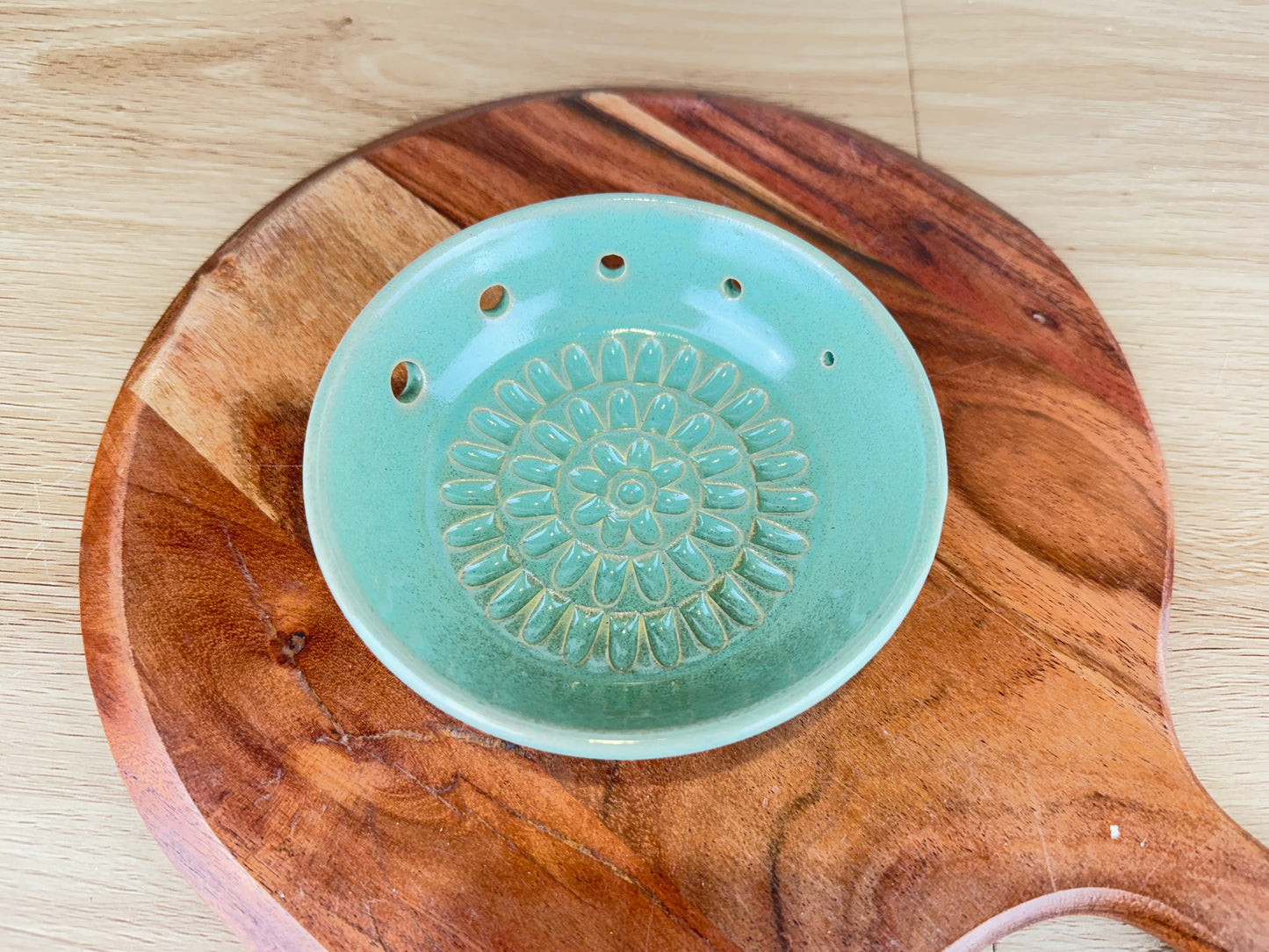 Sage Green Ceramic Herb Stripper and Garlic Dish